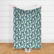 White Chalk Bunny Floral on Teal - large