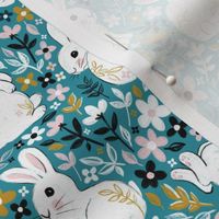 White Chalk Bunny Floral on Teal - small