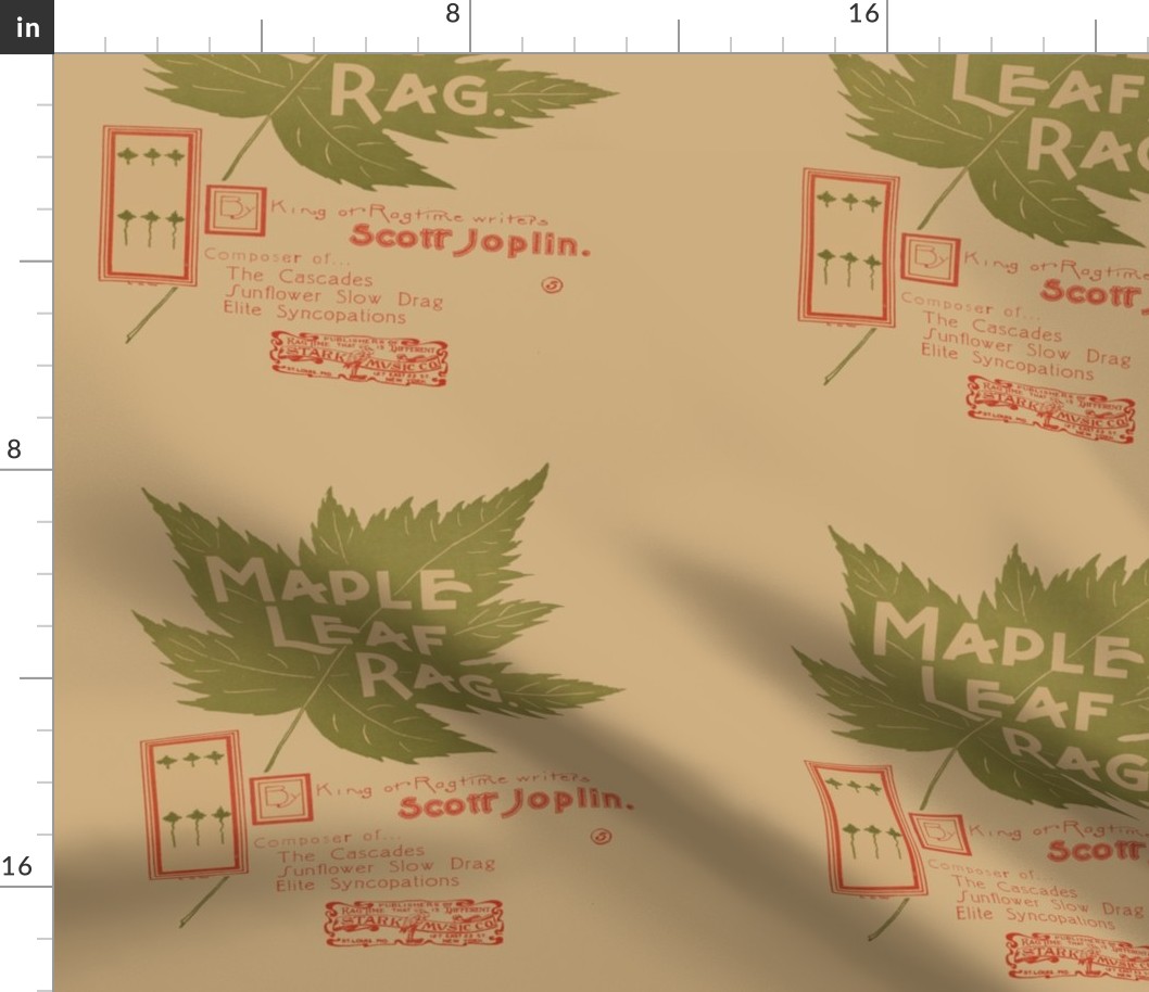 maple leaf rag - original music cover page 12" panel, antique