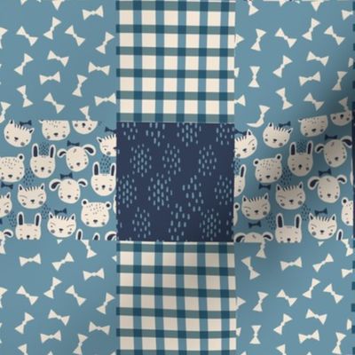 Sweet animal baby faces cheater quilt-Blue - 10 in