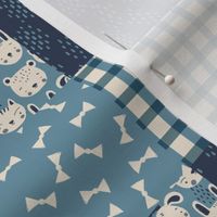 Sweet animal baby faces cheater quilt-Blue - 10 in