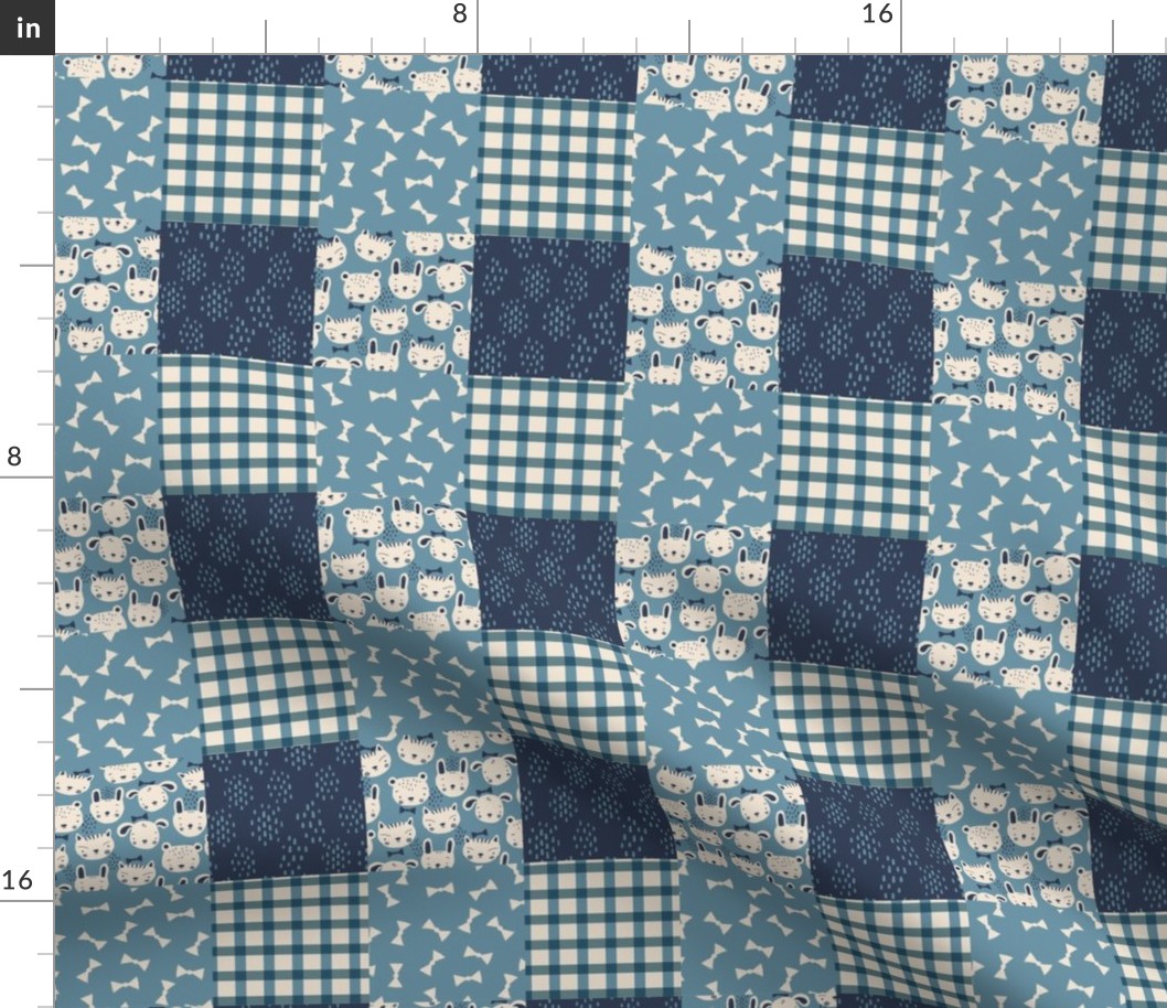 Sweet animal baby faces cheater quilt-Blue - 10 in