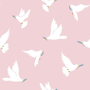 Peace Dove with Olive Branch in Cotton Candy Pink