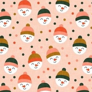 (med scale) Happy Snowman - multi polka dots - cute snowman faces on blush - C21