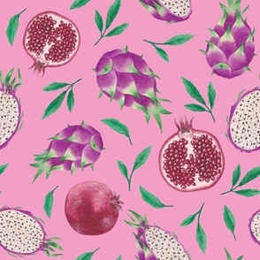 (large) Pink tropical fruit, pink background