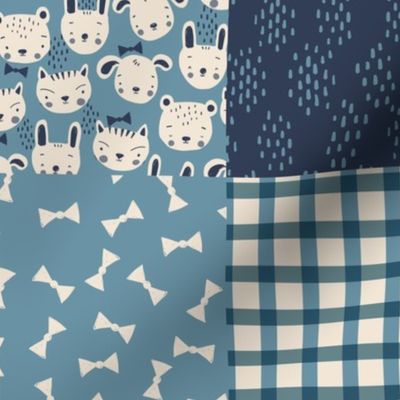 Sweet animal baby faces cheater quilt- Blue
