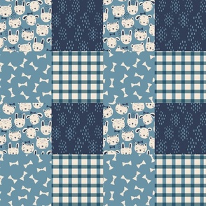 Sweet animal baby faces cheater quilt- Blue