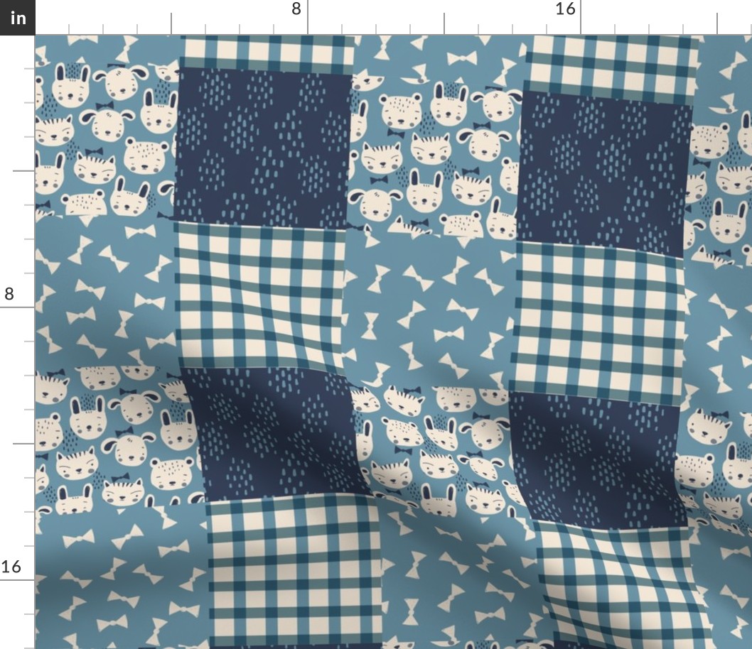 Sweet animal baby faces cheater quilt- Blue