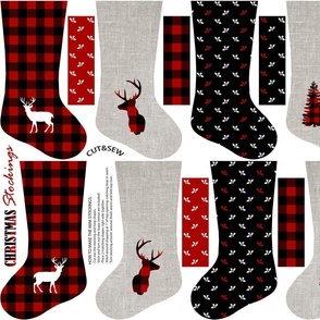 5 red buffalo plaid cut and sew christmas stockings with deer and holly