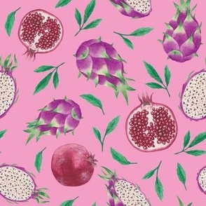 (small) Pink tropical fruit, pink background