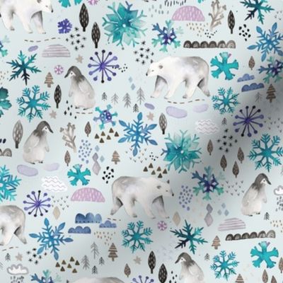 Iced crystals Winter animals Polar bears and penguins Small