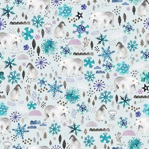 Iced crystals Winter animals Polar bears and penguins Small