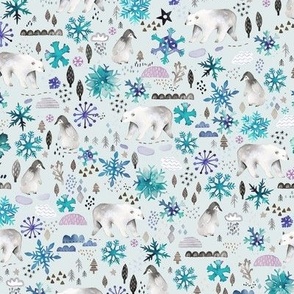 Iced crystals Winter animals Polar bears and penguins Micro