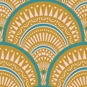 small // Art deco abstract scallop on mustard yellow 