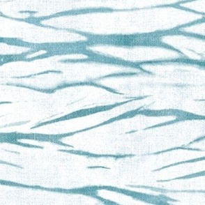 Shibori Linen in Aqua (xl scale) | Blue green arashi shibori pattern, pole wrapping, rustic linen texture, boho tie dye fabric in teal.