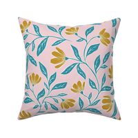 Happy Floral - medium - petal signature coordinate joy - pink, teal, yellow - medium