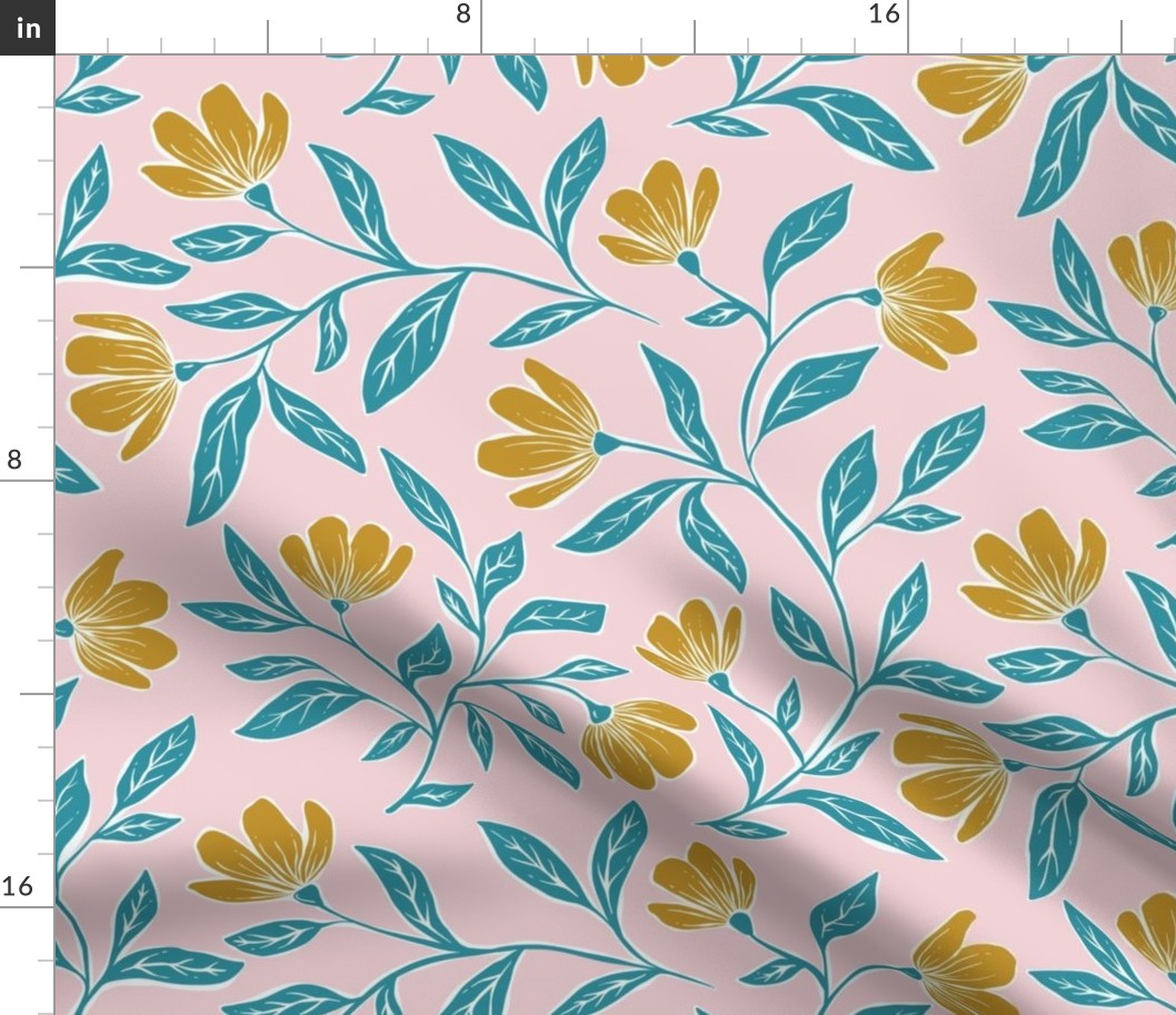 Happy Floral - medium - petal signature coordinate joy - pink, teal, yellow - medium