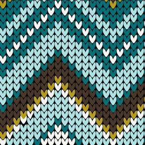 Festive Fair Isle Chevron - Aqua Multi Large Scale