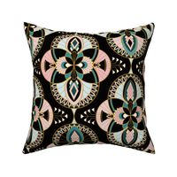 Art Deco Joy - Ornate Egyptian inspired motifs - Black, Lagoon, Cotton Candy, Mustard - Petal Solids Coordinate - large