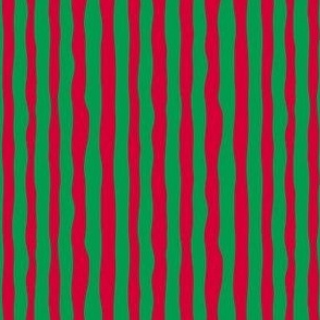 Christmas Wonky stripe, vertical stripes, Red, green, small scale