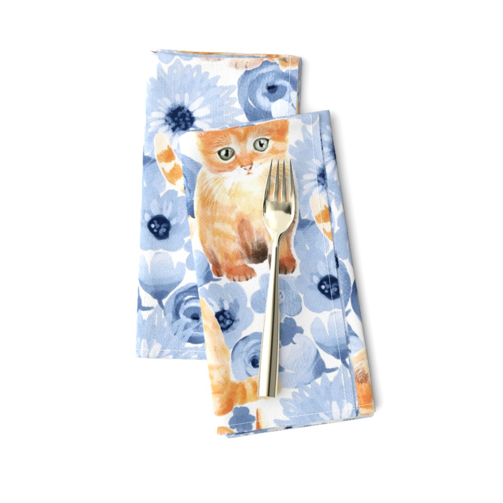 Ginger Kitten Floral in Watercolor - china blue and white 