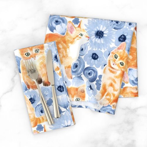 Ginger Kitten Floral in Watercolor - china blue and white 