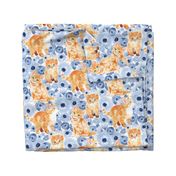 Ginger Kitten Floral in Watercolor - china blue and white 