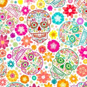 Colorful Sugar Skulls on White - XL