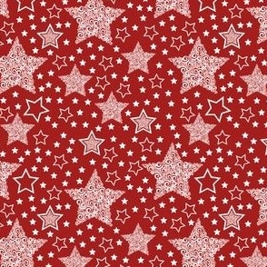 Christmas Stars // Normal Scale // Red Background // Tradition Decor // Xmax Holiday // Folklore // White Stars // Algodon // Christmas Star