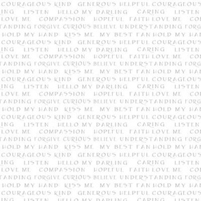 Hearts and Love Letters Words of Love Silver on White