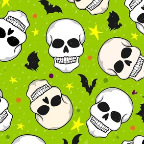 Halloween Skulls on Lime Green - XL