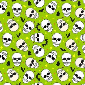 Halloween Skulls on Lime Green