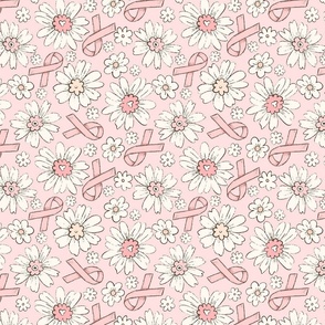 Pink Ribbon Floral Pink Background - medium scale