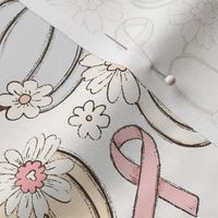 Pink Ribbon Floral Pumpkins Cream Background - medium scale