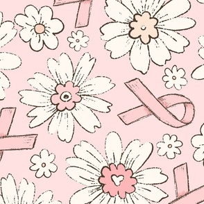 XL Pink Ribbon Floral Pink Background - extra large scale