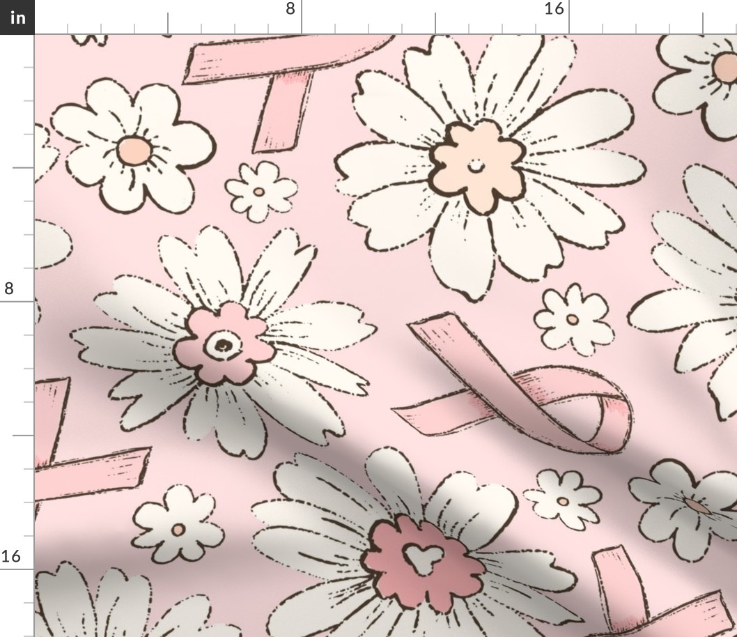 XL Pink Ribbon Floral Pink Background - extra large scale
