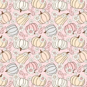 Pink Ribbon Floral Pumpkins Pink Background - medium scale 