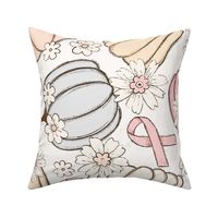 XL Pink Ribbon Floral Pumpkins Cream Background - extra large scale