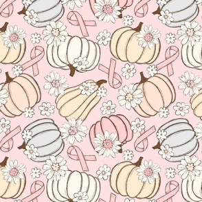 Pink Ribbon Floral Pumpkins Pink Background - large scale