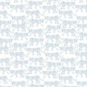 SMALL freehand scribble tiger stalking - icy blue & white