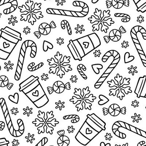 Coffee, Peppermint, Hearts, & Snowflakes: Black Outlines