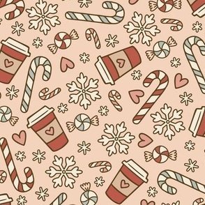 Coffee, Peppermint, Hearts, & Snowflakes: Muted on Peach 