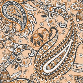 Floral seamless pattern with paisley ornament. illustration in asian textile style 