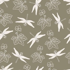 white (mid) Dragonfly and cloudberry on Olive for nursery and napkins