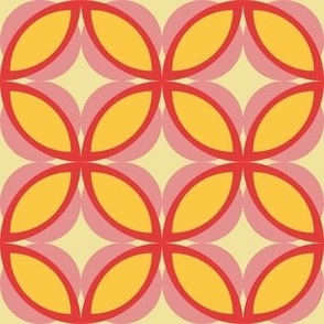 006 - $ Medium scale modern frangipani Stylized Geometric Floral in pink, red and sunshine yellow - for retro wallpaper, vintage table linens, kids bedroom decor, bold and vibrant dopamine style.