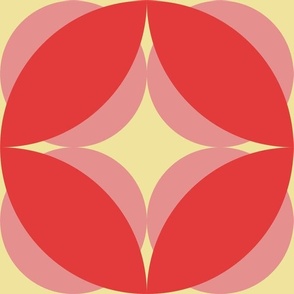 005 - Jumbo large scale modern frangipani Stylized Geometric Floral in Pink, Red and pale yellow - for retro wallpaper, vintage table linens, kids bedroom decor, bold and vibrant dopamine style.