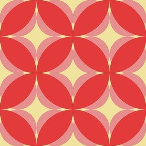 005 - $ Medium scale modern frangipani Stylized Geometric Floral in Pink, Red and pale yellow - for retro wallpaper, vintage table linens, kids bedroom decor, bold and vibrant dopamine style.