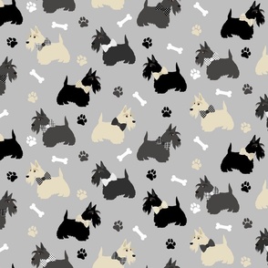 Scottish Terrier -  Scottie Paw and Bones Gray