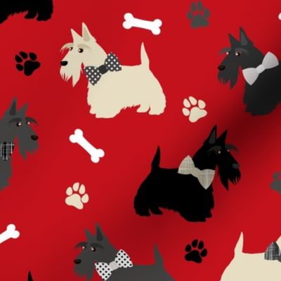 Scottish Terrier -  Scottie Paw and Bones Red