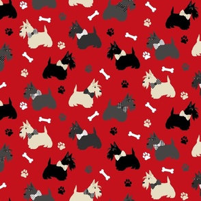 Scottish Terrier -  Scottie Paw and Bones Red